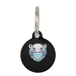 Placa Para Mascotas Oso Polar Gracioso Usando Una Máscara De Mascara A
