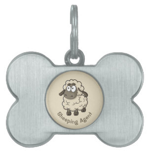 Placa Para Mascotas Oveja Personalizado Beige