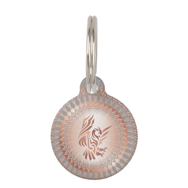 Placa Para Mascotas Owl Y Mandala Rosa Gold Añadir Nombre Y Dirección (Anverso)