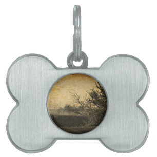 Placa Para Mascotas Paisaje de campo Árboles de invierno rústicos