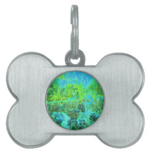 Placa Para Mascotas Paisaje Trippy Lime Green y Blue Garden