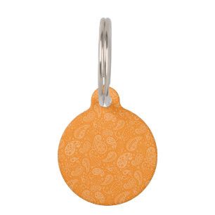 Placa Para Mascotas Paisley floral retra anaranjada