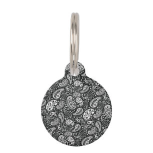 Placa Para Mascotas Paisley negra y blanca floral