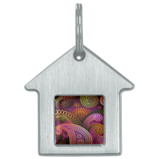Placa Para Mascotas Paisley Purple (Frente)