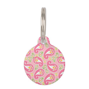 Placa Para Mascotas Paisley rosada femenina