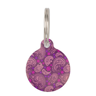 Placa Para Mascotas Paisley rosada y púrpura Antiqued