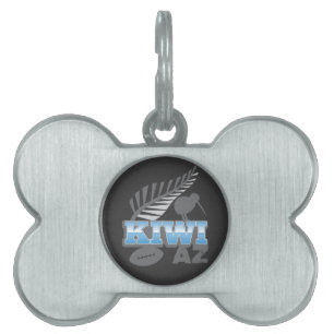 Placa Para Mascotas Pájaro del rugbi del KIWI AZ y helecho de plata