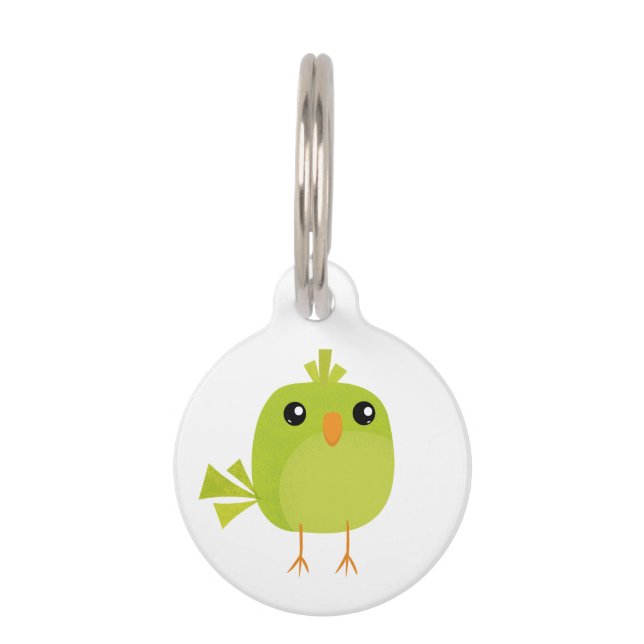 Placa Para Mascotas Pájaro Verde de Dibujos Animados   (Anverso)