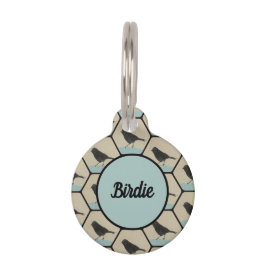 Placa Para Mascotas Pájaros negros en percha azul turquesa