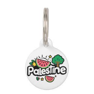 Placa Para Mascotas Palabra linda de Palestina rodeada de sandías árbo
