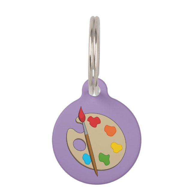 Placa Para Mascotas Paleta de artista con pincel de pintura | Añadir n (Anverso)