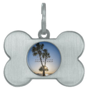 Placa Para Mascotas Palm Tree Scissors Silhouette Pet Tag