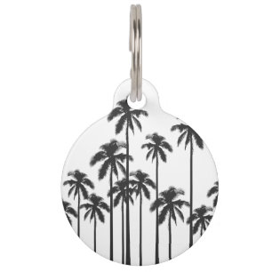 Placa Para Mascotas Palmeras tropicales exóticas en blanco y negro