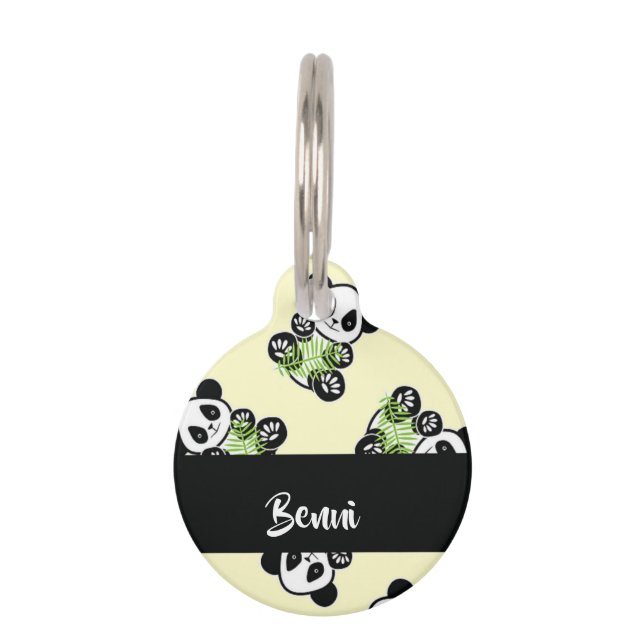 Placa Para Mascotas Panda bear with green bamboo leaves (Anverso)