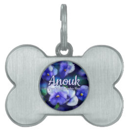 Placa Para Mascotas Pansias azules Pansy Flor Floral personalizada