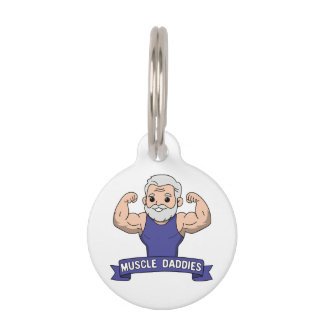 Placa Para Mascotas Papá Musculoso Kawaii Adorable con Barba y Cuerpo 