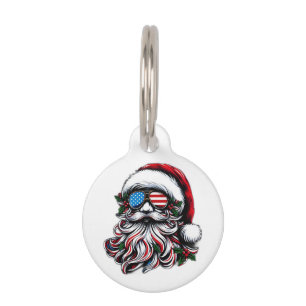 Placa Para Mascotas Papá Noel navideño patriótico/americano