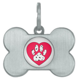 Placa Para Mascotas Papel dálmata impreso en el corazón rojo