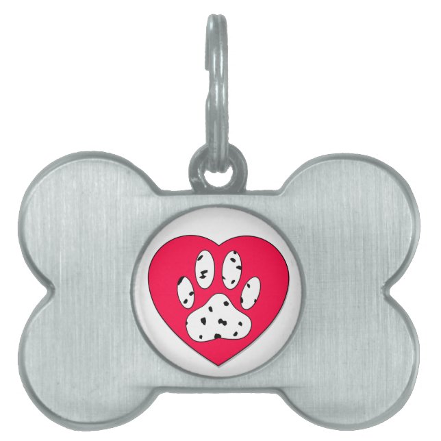 Placa Para Mascotas Papel dálmata impreso en el corazón rojo (Frente)