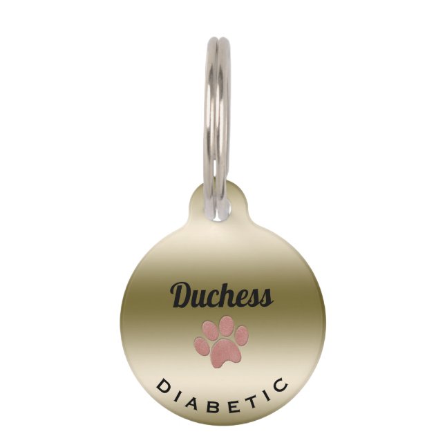 Placa Para Mascotas Papel de alerta médica diabética Imprimir teléfono (Anverso)