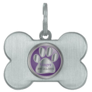 Placa Para Mascotas Papel morado y plateado   Personalizar