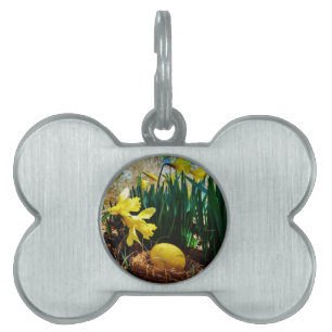 Placa Para Mascotas Papeles amarillos y huevo de Pascua Amarillo