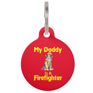 Placa Para Mascotas Papi del bombero pastor australiano personalizado