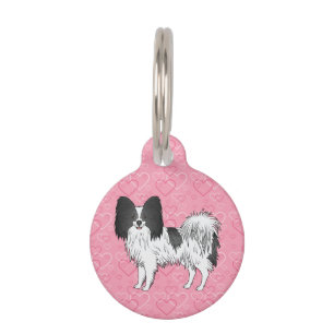 Placa Para Mascotas Papillon blanco y negro adorable perro en corazone