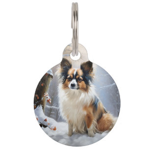 Placa Para Mascotas Papillon Deja que nieve Navidad