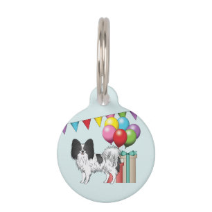 Placa Para Mascotas Papillon Negro Y Blanco Cumpleaños Colorido