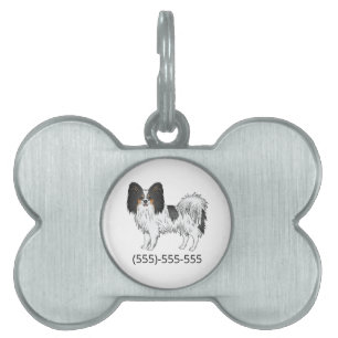 Placa Para Mascotas Papillon Tricolor Adorable Perro y Número de Teléf