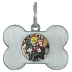 Placa Para Mascotas Parada de autobús en el navidad
