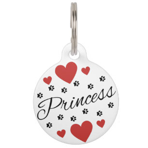 Placa Para Mascotas Paradas y corazones de la princesa