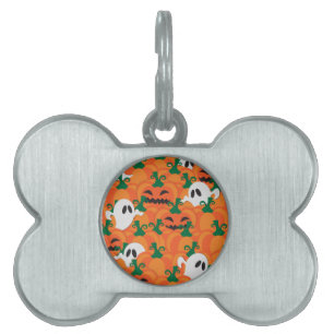 Placa Para Mascotas Parche Halloween Ghosts Haunted Pumpkin