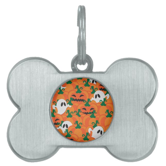 Placa Para Mascotas Parche Halloween Ghosts Haunted Pumpkin (Frente)