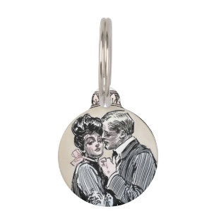 Placa Para Mascotas Pareja de Romance Vintage: Rosas de Antiguos Amant