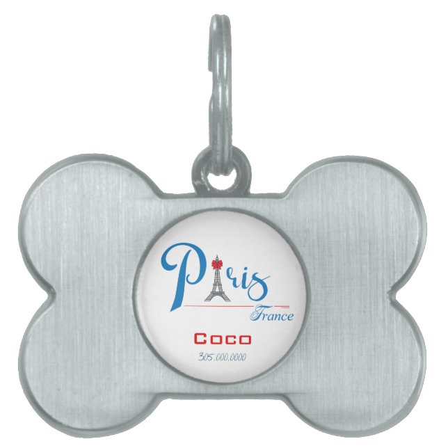 Placa Para Mascotas Paris France Eiffel Tower Adorable Cute (Frente)