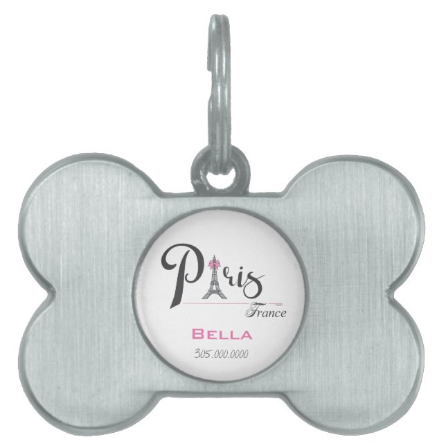 Placa Para Mascotas Paris France Eiffel Tower Adorable Cute (Frente)