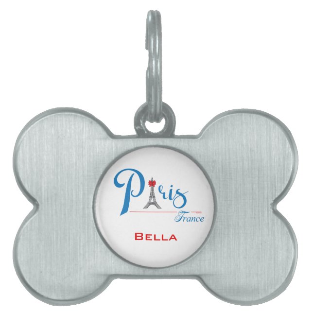 Placa Para Mascotas Paris France Eiffel Tower Adorable Cute (Frente)