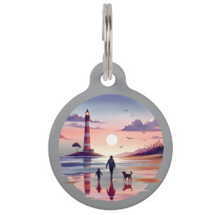 Placa Para Mascotas Paseo al atardecer del faro Escena costera