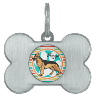 Placa Para Mascotas Pastel alemán; franjas de arcoiris brillantes