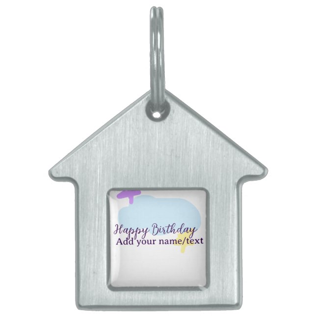 Placa Para Mascotas Pastel blue clouds stars purple happy birthday nam (Frente)