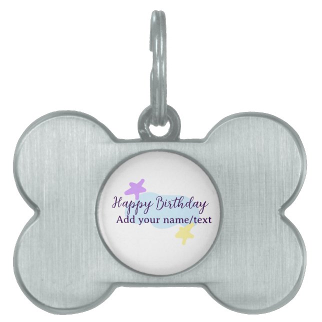 Placa Para Mascotas Pastel blue clouds stars purple happy birthday nam (Frente)