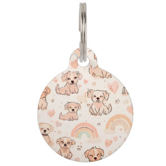 Placa Para Mascotas Pastel Doodle Puppy Pet Tag | Rainbow Pup Icons
