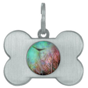 Placa Para Mascotas Pastel Peacock Feathers