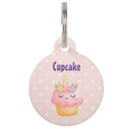 Placa Para Mascotas Pastel rosa dulce Unicornio con Rosas