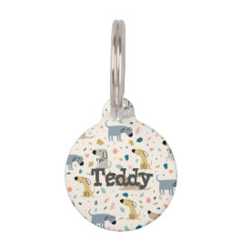 Placa Para Mascotas Pastel Terrazzo Gracioso Patrón de Perro Cuto
