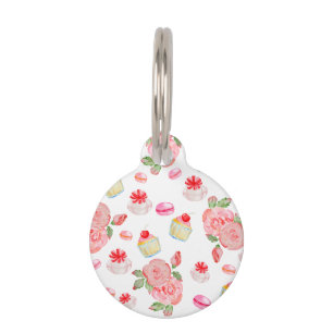 Placa Para Mascotas Pasteles dulces y rosas en acuarela
