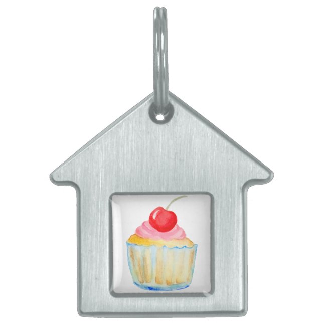 Placa Para Mascotas Pasteles dulces y rosas en acuarela (Frente)