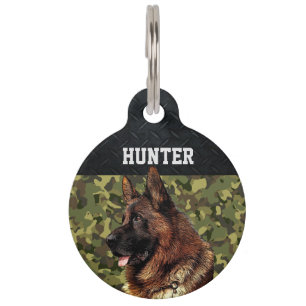 Placa Para Mascotas Pastor alemán Rugged Camo Name Guay Dog Animal